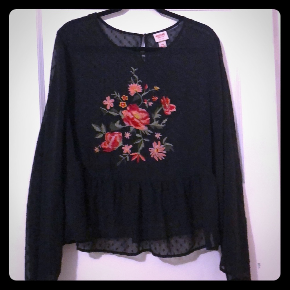 Sheer Mossimo Peplum Blouse Embroidered